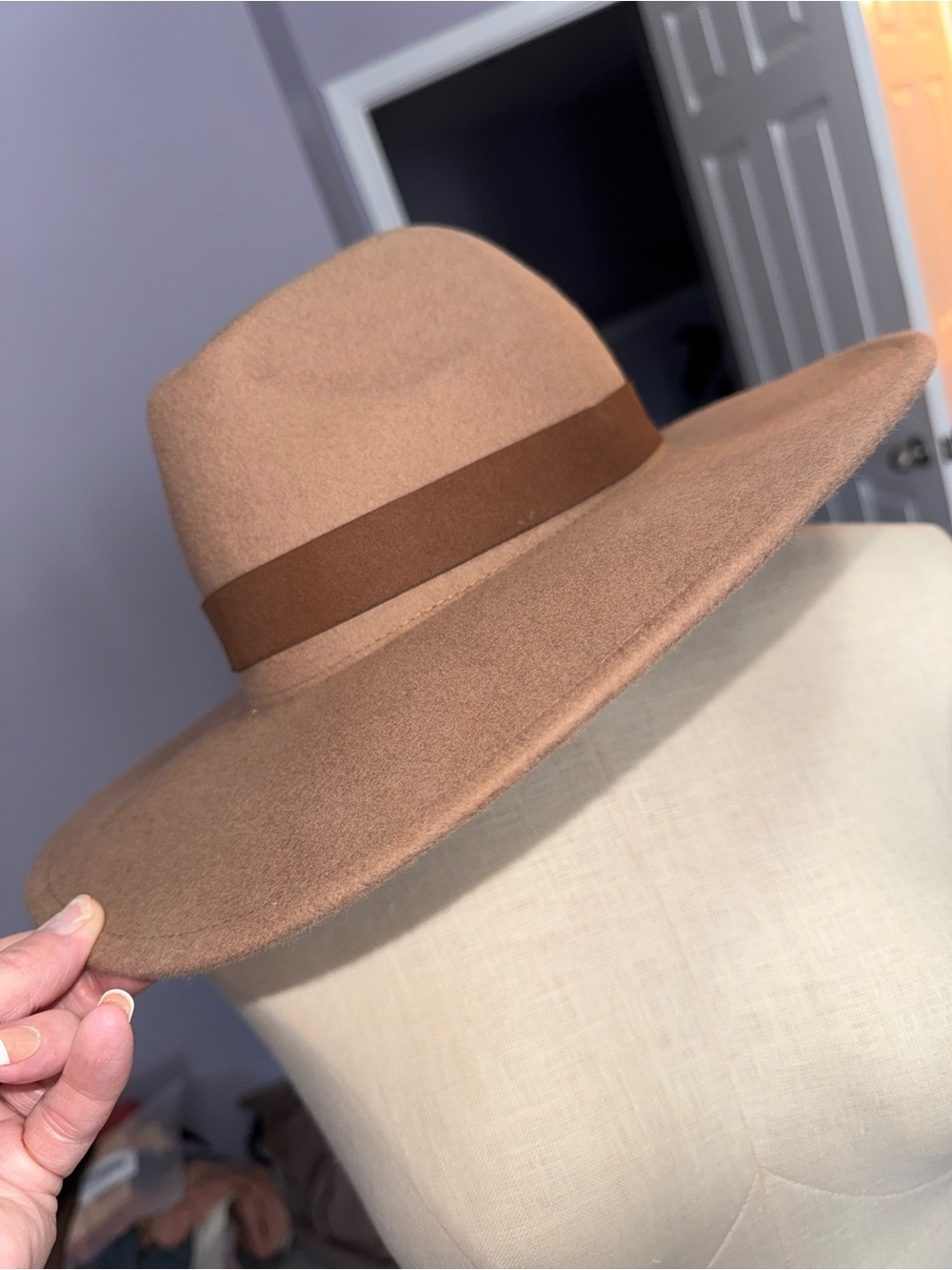 Free People 100% Wool Wide Brim Rancher Fedora Hat Camel Brown One Size